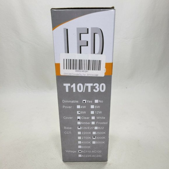 4-Pack T10/T30 Glass LED Edison Bulbs 9" Clear Dimmable 3000k - E26/E27 Base 8W - Picture 2 of 4